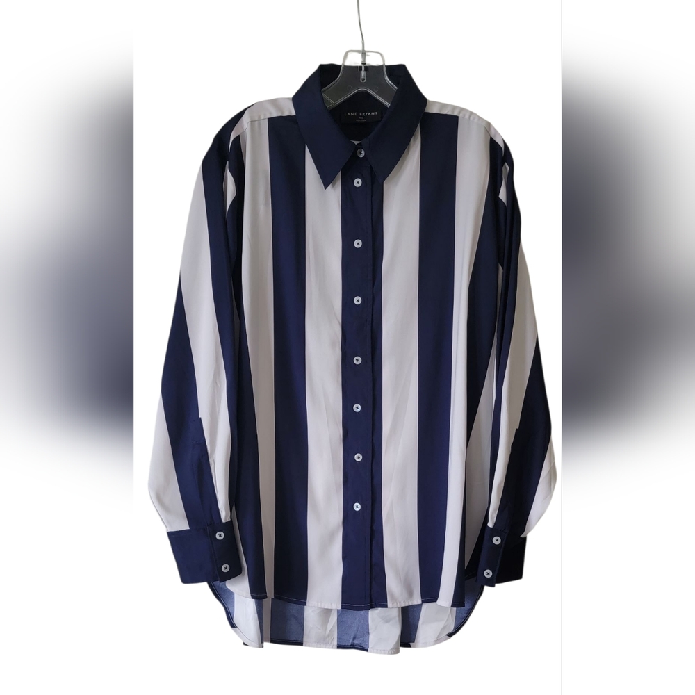 Lane Bryant Stripe Button-Down Collared Blouse - image 3